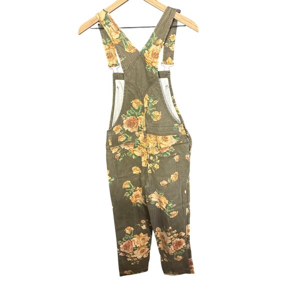 WE The Free Sz 25 Floral Patterned Olive Green Denim Overalls For Women - Picture 5 of 7